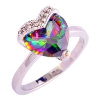 Fashion Jewelry Alluring Heart Cut Rainbow Sapphire For Women Men 925 Silver Ring Size 6 7 8 9 10 11 12 Wholesale Free Shipping