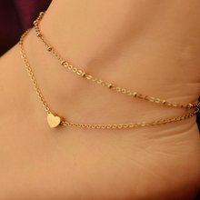 1PC Sexy Gold Tone Love Heart Ankle Bracelet Double Layer Chain Foot Anklet HOT