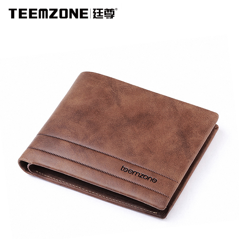 Teemzone Vintage cowhide leather wallet short men's wallet wallet leather wallet male cross