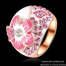 2014 New Enamel Flower Rings Real 18K Rose Gold Plated Ring Pink Austrian Crystal Ring Genuine SWA Stellux Jewelry