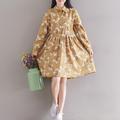 2016 winter dresses Girl art style loose long sleeved dress Corduroy Printed Belt Girl Spring Dress