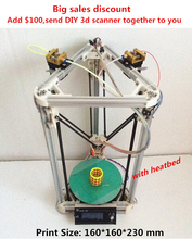 2016 New updated Reprap Dual Extruder nozzle head delta 3d printer DIY kit with heatbed