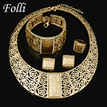 2015 Miss Folli Jewelry Sets Charming Dubai Gold Plated Trendy Classic Rose Designs Costume Jewelry Set For Fashion Women