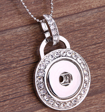 Retail 1pcs  free shipping 2015 Fashion DIY  Snaps Jewelry Silver Crystal Round Snaps Button Pendant Necklace with snake chain