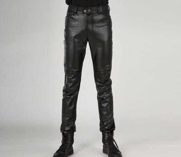 skinny fit black leather pants mens