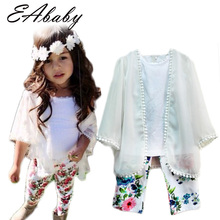 2015 Summer style New Fashion Icon Girls outfits Chiffon coat Vest Floral Pants clothing sets all