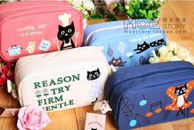 large capacity cat style canvas pencil bag pencil case children school pencil bag cosmetic bags 4 colors Free Shipping