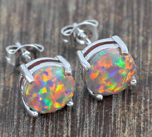 Sizzling Promote ! Lovely Cute Easy Spherical Wholesale Jewellery Orange Hearth Opal 925 Silver Stamp Earrings 8mm OH1433
