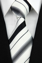 NT0207 White Black Stripe Jacquard Woven Smooth Silk Polyester Mans Classic Business Wedding Party Fashion Tie