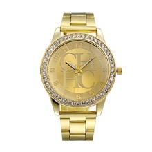 Relojes damas marca de lujo oro acero cuarzo ginebra Casual cristal del Rhinestone pulsera Relogio Feminino
