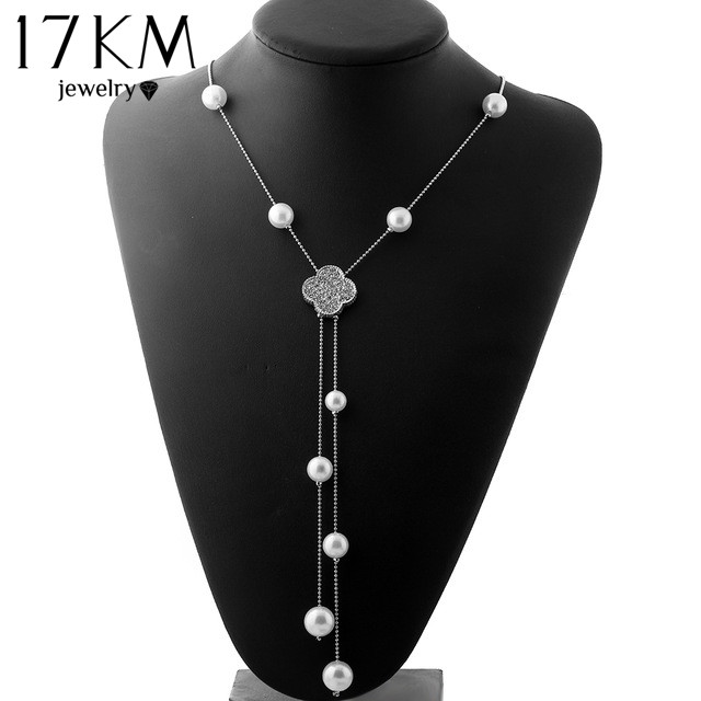 Simulated Pearl Flower Long Necklaces Pendants Crystal collier Flower Maxi collares colar Jewelry kolye Statement Necklace