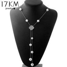 Long Pearl Tassel Necklaces & Pendants Women Gift Crystal Flower Maxi collares colar Wedding Necklace Pearl Jewelry kolye