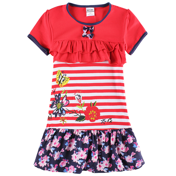 2015 new baby girl's dress new design cartoon character embroidered  cotton short sleeve summer girls dress