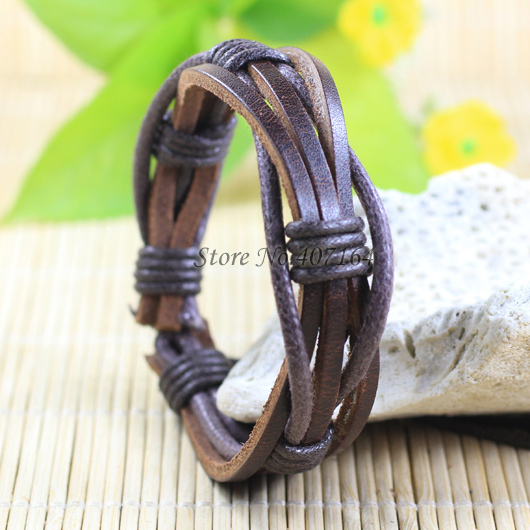 Handmade wrap genuine real leather bracelet men 2015 friendship bangles for women bileklik Pulseira De Couro