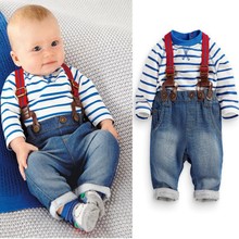 Hot Baby Boys Sets Toddler 2PCS Set T shirt Top Jeans Bib Pants Overall Outfis Baby
