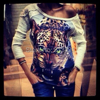 Elina\'s shop 2015 women knitted pullovers pearl tiger Leopard print 3D sport sudaderas mujer jogging sueter femme hoody s m l
