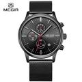 Megir Fashion Men Stainless Steel Band Quartz Wrist Watches with Calendar Chronograph Bright Analog Watch Wrist