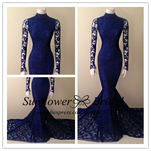 Navy Blue Lace Prom Dress