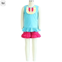 ShiJ 2015 summer style cotton girl bib t shirt with ruffles shorts 2pcs set summer baby