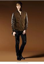 New Fashion Men s PU Leather Slim Casual Jacket 2015 Men Brand Collar Man Splicing Jackets
