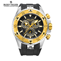 Reef Tiger RT Men Sports Quartz Watches with Chronograph and Date Big Dial Super Luminous Steel