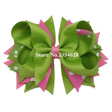 Free Shipping $1.5/1PC 5.5″ Pink Green Polka Dots Girls Hair Bows Stacked Boutique Bows Grosgrain Ribbon Bows Hair Accessories