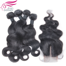 Queen Hair Wavy Brazilian Virgin Hair Middle Part Closure with 4Pcs Bundles Body Wave Unprocessed Human Hair Wave Extension