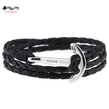2016 Fashion Jewelry Multilayer Gold Alloy Anchor Bracelet Men Leather Bracelet for Women&Men friendship bracelets best fraend