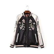 2016 new spring autumn European and American both sides flowers embroidered stand collar black pink bomber jacket IP098