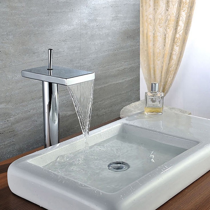 Copper Sink Lever Waterfall Bathroom Square Faucet Handles Vessel Hot ...