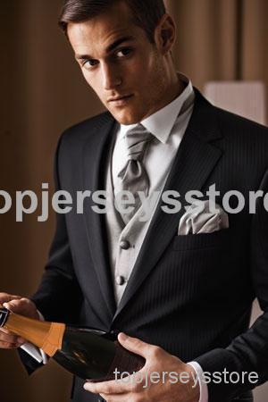 Custom Made New Arrival Slim Fit Lapel Black Groom Tuxedos Best Man Suit Wedding Groom Suits Groomsmen Suits (Jacket+Pants+Tie+V