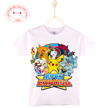 2016 New Children Clothes Summer Pokemon T-Shirt White Blue Pink Tops Cotton 4T-12T Kids Camiseta Boy Shirt Girls Free Shipping