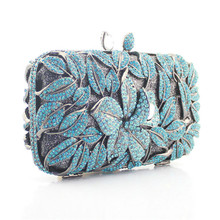 Free shipping High quality crystal rhinestones diamonds bag women clutch handbag leaf shape evening bags 4