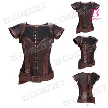 Latex Sexy Women Corsets And Bustiers Brown Vintage Overbust Steel Boned Waist Training Corset Steampunk Gothic Corpete Corselet