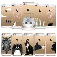 Телефон чехол для iPhone 5 5S ультра тонкий мягкие TPU прозрачный прекрасный сова кролик Cat модели задняя крышка корпуса гель чехол