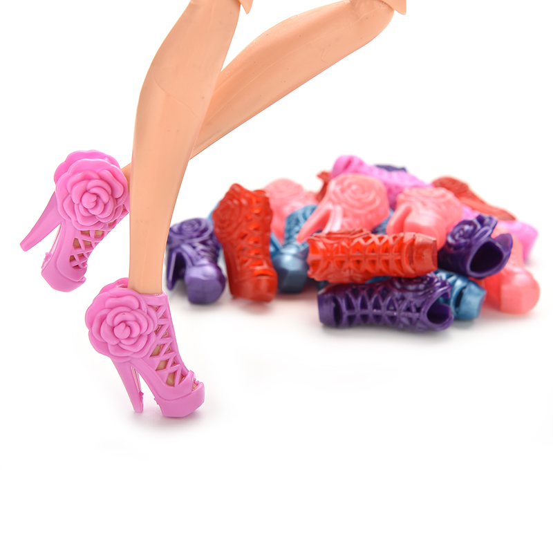 10 Pairs Mix Pairs High Heels Shoes With Flowers For Barbie Doll Accessories Color Random