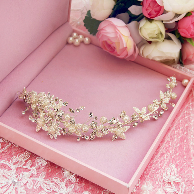 Silver Clear Pearl Flower Headpiece Wedding Hair Vine Bridal Headband Hair accessories