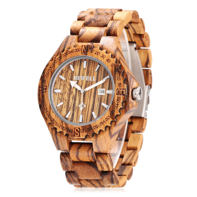 Zegarek męski BEWELL naturalne drewno z kalendarzem różne kolory