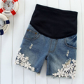 Women Shorts Summer Maternity Pants Laciness Belly Pants Casual Hole Jeans Basic Denim Floral Maternity Shorts