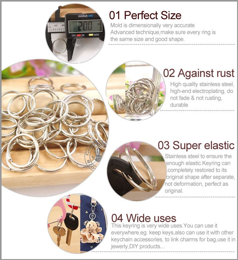 Dia.20MM Metal Keyring Rhodium Plated Split Key Rings Findings Round