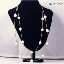 Classic channel cc long pearl necklace multilayer gold chain pearl strand fashion women sweater jewelry free