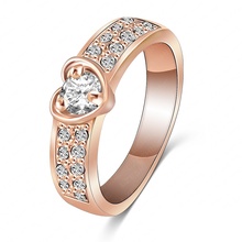 Free Shipping LZESHINE Brand Ring Romantic 18K Rose Gold Plated Heart Rings With Genuine SWA Element Austrian Crystal Ri-HQ1052