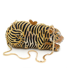 2015 High Class Women Luxury Crystal Clutch Bag Tiger Shape Evening Clutch Purse Party Bag Hanbag