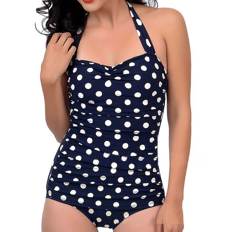 Wholesale-Women-Plus-Size-Monokini-Polka-Dot-Bikini-Halter-Backless-Swimwear