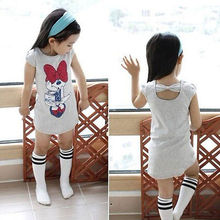 3 4 5 6 7 8 Years Kids Baby Girls Clothes Spring Summer Cute Cartoon Minnie Party Dress Bow Back Outwear Children Clothes