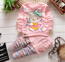 2015 New autumn spring clothing sets sport suit set kid hello kitty cotton suit clothes sets