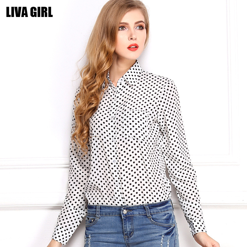 women tops chiffon blouse shirt body ladies office formal winter summer vintage polka dot long sleeve plus size button clothing