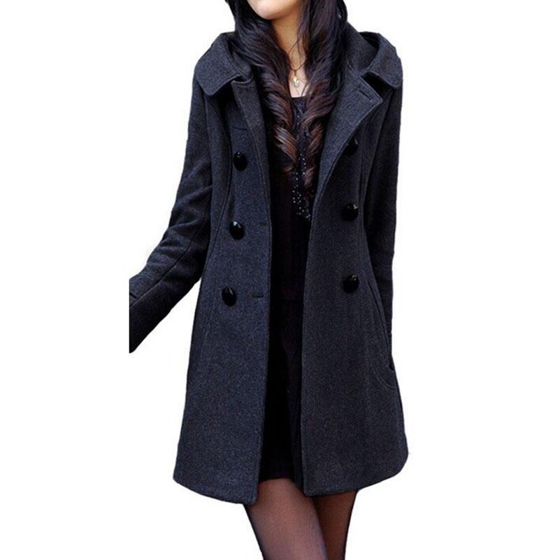 Winter Medium-Long Double-Breasted Ladies Coats Woolen Coat Women 2015 New Hooded Slim Wool Blended Women's Winter Jackets