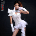 1004 Hip hop Jazz Sexy Bodysuit stage costumes for singers Sparkling Female Singer Feather Performance