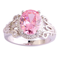 lingmei Gorgeous Lady Pink Topaz 925 Silver Ring Women Engagement Wedding Jewelry Size 6 7 8 9 10 Free Shipping Wholesale
